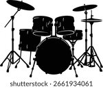 Drum Kit Silhouette Vector – Percussion Instrument Clipart on Transparent Background for Music Projects and Cricut