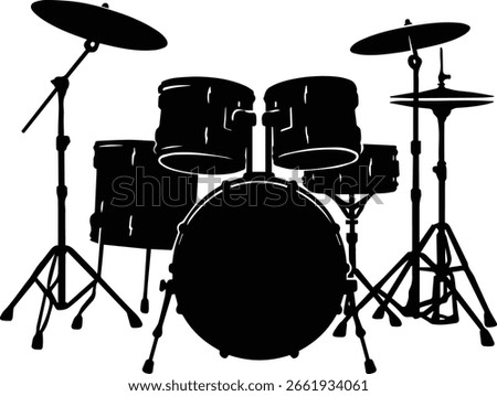 Drum Kit Silhouette Vector – Percussion Instrument Clipart on Transparent Background for Music Projects and Cricut