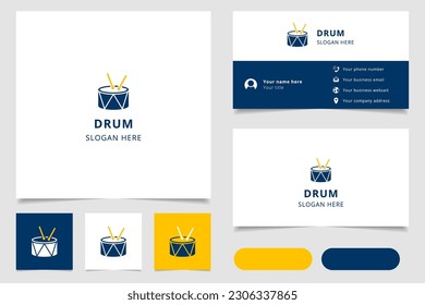 Drum logo design with editable slogan. Branding book and business card template.