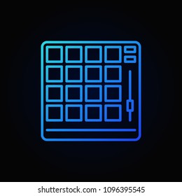 Drum machine blue outline concept vector icon or symbol on dark background