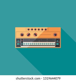 Drum machine flat square icon with long shadows.