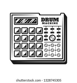 Drum machine music producer equipment vector illustration in vintage monochrome style isolated on white background