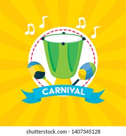 drum and maracas musical brazil carnival festival vector illustration
