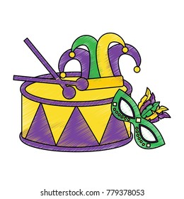 drum with mask harlequin hat mardi gras carnival icon image 
