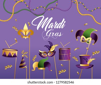 drum with mask and hat decoration to merdi gras event