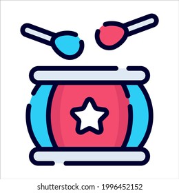 drum , music instrument color line icon, vector design usa independence day icon.