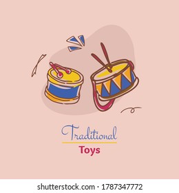 Vector de instrumento de música de tambor. Diversos tipos de productos vectoriales de juguete con .eps 8 fáciles de editar y el color y el fondo se pueden cambiar