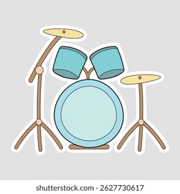 Drum Music Vector Illustration Sticker. Colorful drum set vector sticker in pastel tones. Cute cartoon style illustration perfect for music-themed decorations, kids' design, or band merchandise