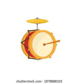 Drum with musical cymbals. Musical instrument, vector illustration