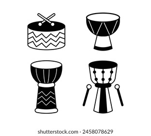 drum musical icon vector design simple black white modern flat illustration collection set template