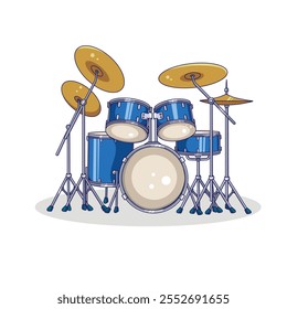 Drum musical instrument complete hand drawing. Vector illustration