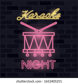 drum musical instrument neon lights vector illustration design