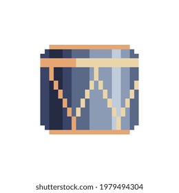 Drum musical instrument pixel art web icon. Design for logo game, sticker, web, mobile app, badges and patches. Isolated vector illustration.