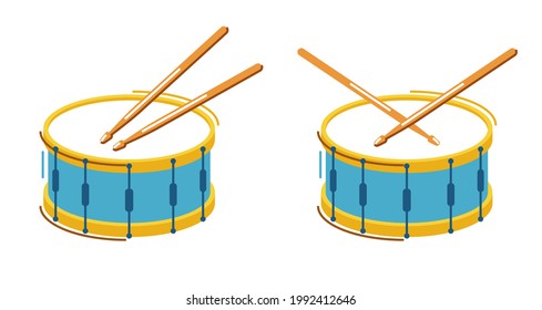 Drum musical instrument vector flat illustration isolated over white background, snare drum design.