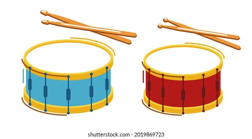 Drum musical instrument vector flat illustration isolated over white background, snare drum design.