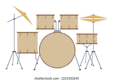 Drum musical instruments. Beige color drums set professional music instrument. Flat design style. Vector illustration, isolated on white background