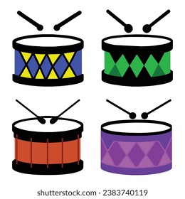 Drum musical instruments collection, drums snare, vector illustration isolated on white