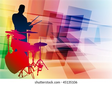 Drum Musician on Abstract Background Original Vector Illustration