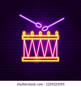 Drum Neon Sign. Vector Illustration of Music Promotion.