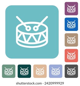 Drum outline white flat icons on color rounded square backgrounds