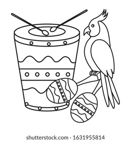 drum with parrot and maracas isolated icon vector illustration design