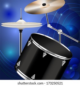 Drum and percussion on blue abstract background