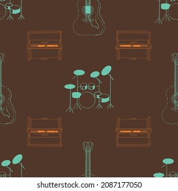 Drum and piano vector seamless repeat pattern