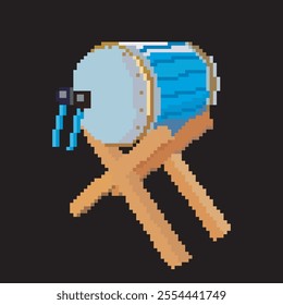 Drum pixel art, vector illustration on isolated background.