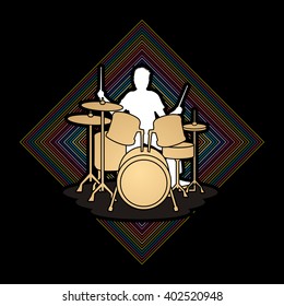 Drum player designed on line square background graphic vector.