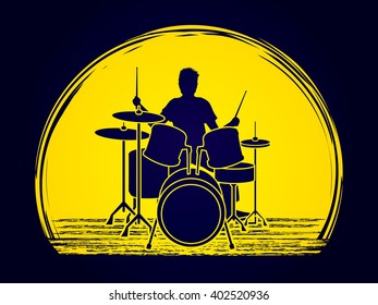 Drum player designed on moonlight background graphic vector.
