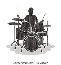 Drum player designed using black grunge brush graphic vector.