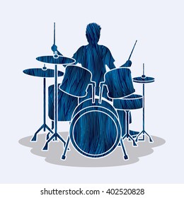 Drum player designed using blue grunge brush graphic vector.
