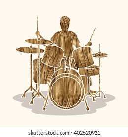 Drum player designed using gold grunge brush graphic vector.
