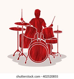 Drum player designed using red grunge brush graphic vector.