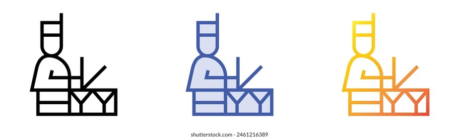 drum player icon. Linear, Blue Fill and Gradient Style Design Isolated On White Background