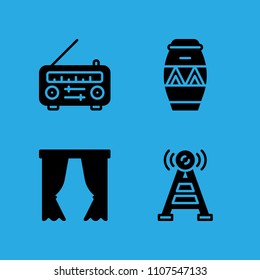drum, radio, curtains and antenna icons vector in sample icon set for web and graphic design