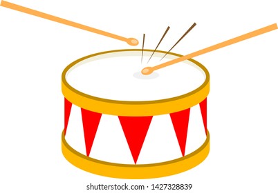 Drum, red and white drum isolated on white background. Vector illustration of a drum.