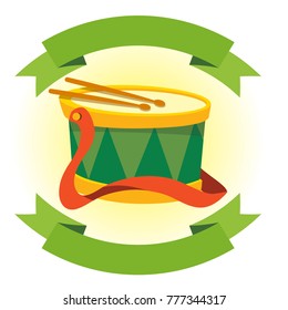 Drum and ribbon banner. Vector illustration isolated on white background for logos, stickers and other items.