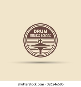 Drum school isolated vector round label, badge, emblem