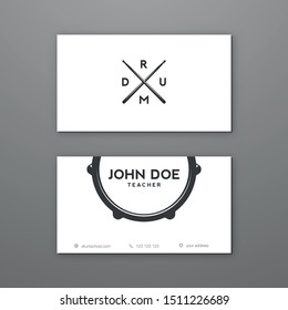 Drum school or drum lessons creative business card template. Visiting card. Vector illustration design.