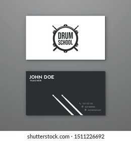 Drum school or drum lessons creative business card template. Visiting card. Vector illustration design.