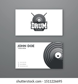 Drum school or drum lessons creative business card template. Visiting card. Vector illustration design.