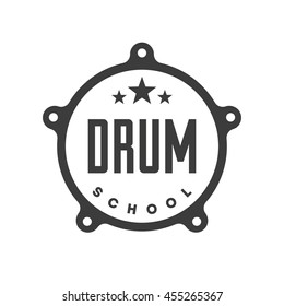 Drum school. Retro badge, emblem.