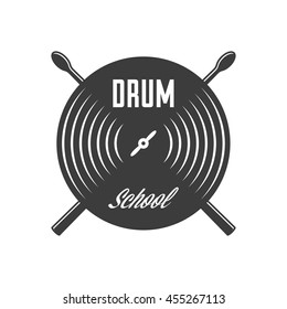 Drum school. Retro badge, label, emblem