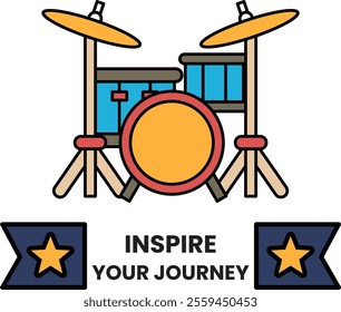 A drum set with a banner that says Inspire Your Journey