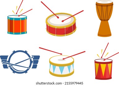 Drum, drum set, cartoon red drum icon. Vector, cartoon. Vector.