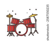 Drum Set Cartoon Vector Illustration - Isolated on a White Background.