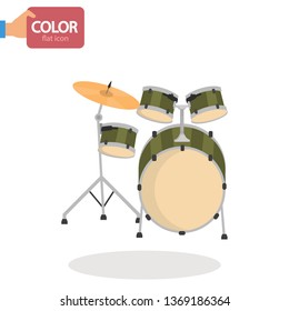 Drum set color vector icon. Flat design