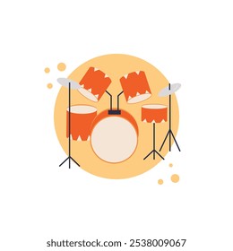 Drum set with cymbals musical instrument on isolated white background. Drums icon. Vector illustration cartoon flat style.