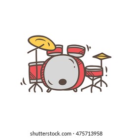 Drum set doodle isolated on white background